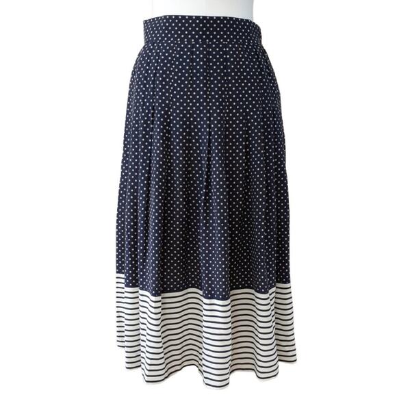 MILA SCHON Vintage Silk Pleated Midi A-line Skirt Navy Star Print - Picture 2 of 10